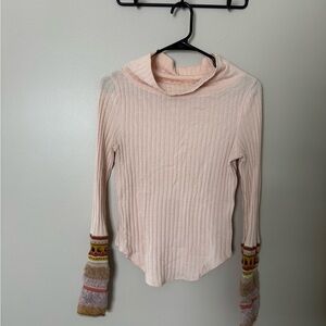 Free People Pink Top with Patterned Sleeves